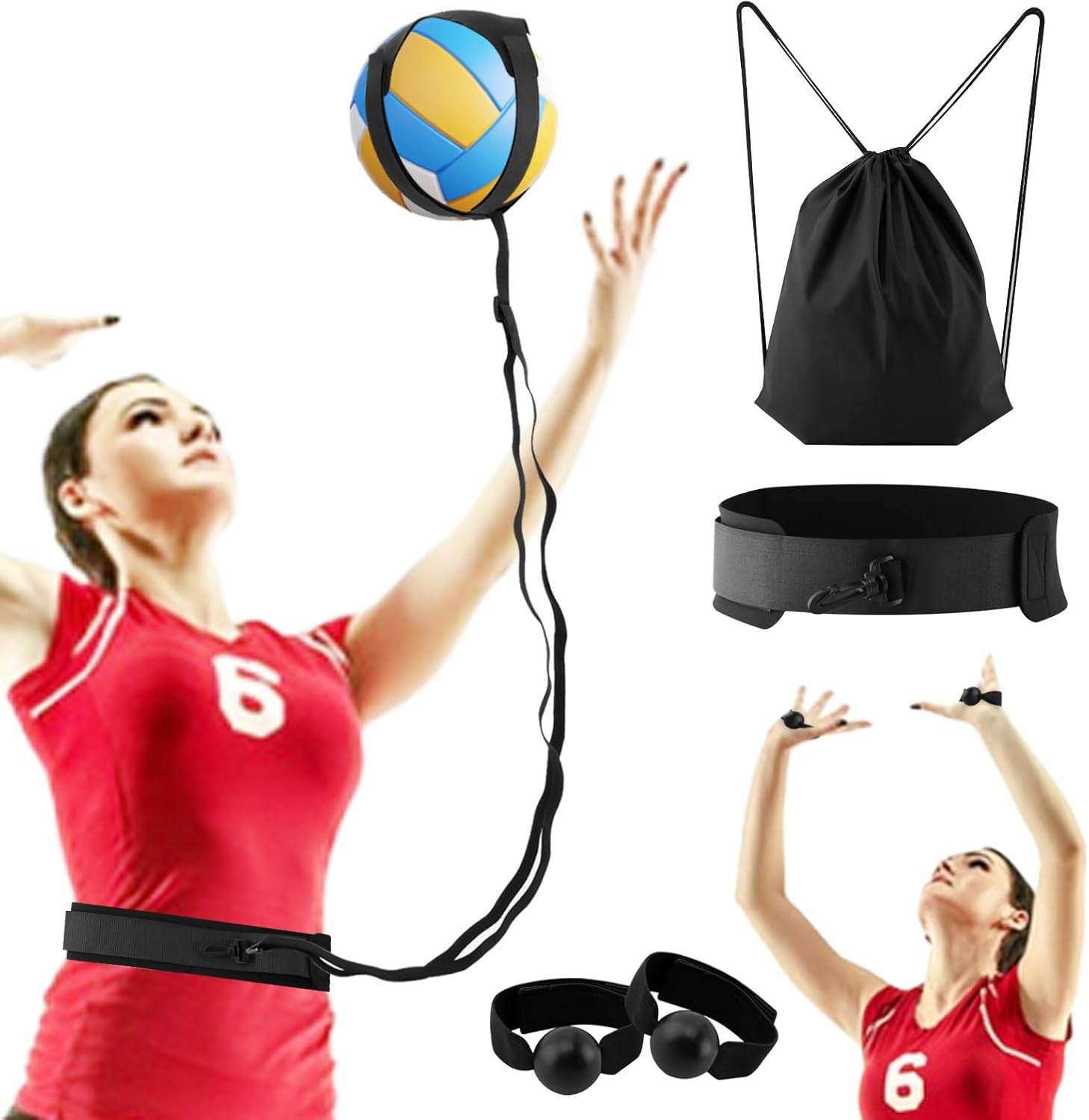 Volleyball Training Equipment Aid, Volleyball Training Rebounder Set, Solo Volleybal-l Trainer Improve Serving, Spiking, Passing for Beginners to Pros, Volleybal-l Gifts for Teen(COLOR:Black)
