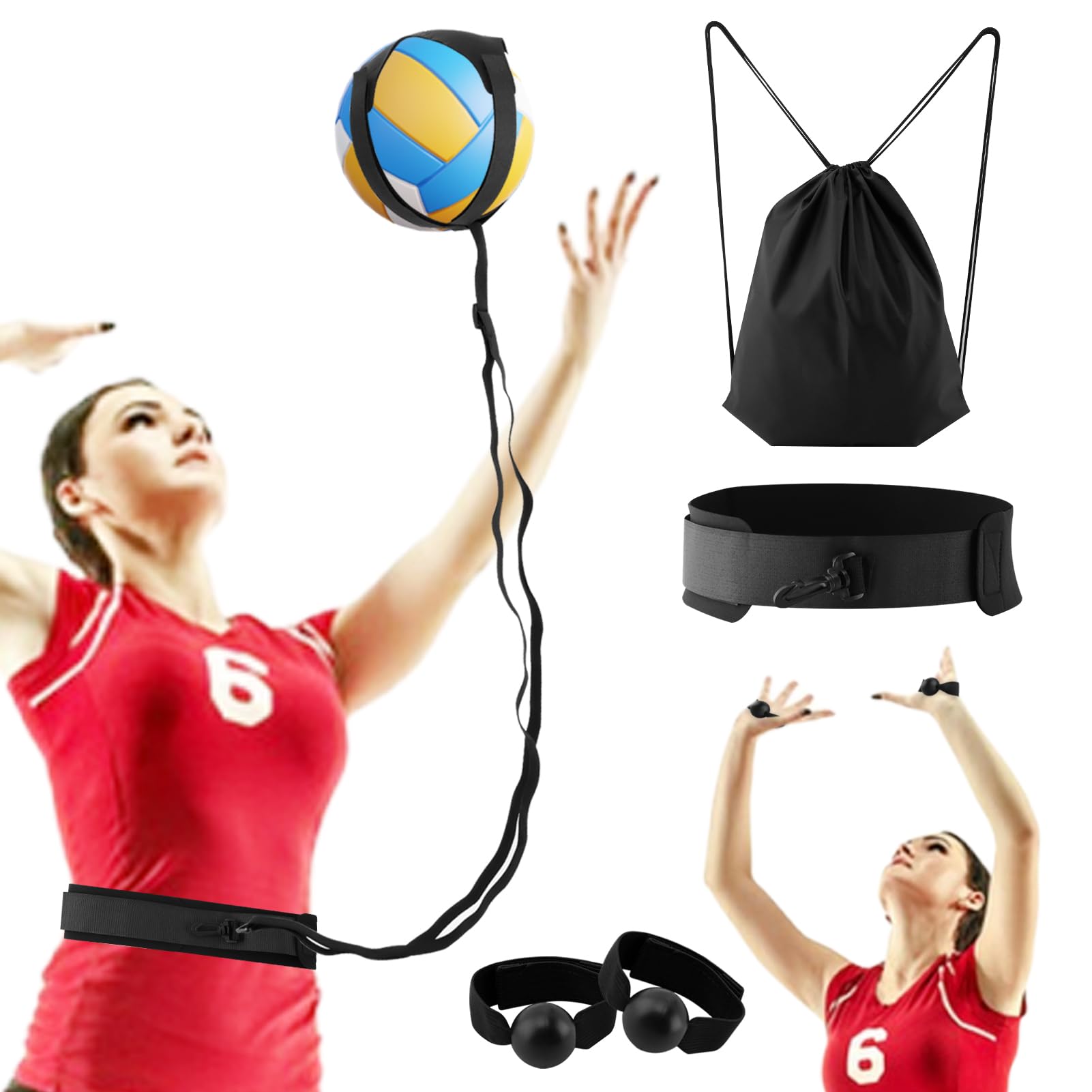 Entrenador de voleibol individual negro para practicar saques y remates sin perder el balón 8