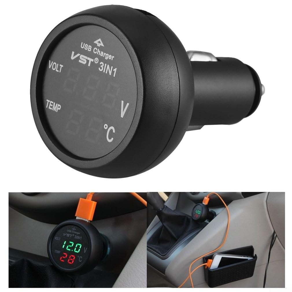 HpLive Voltmètre numérique LED pour allume-cigare de voiture 12 V/24 V avec sortie USB et surveillance en temps réel (rouge bleu)