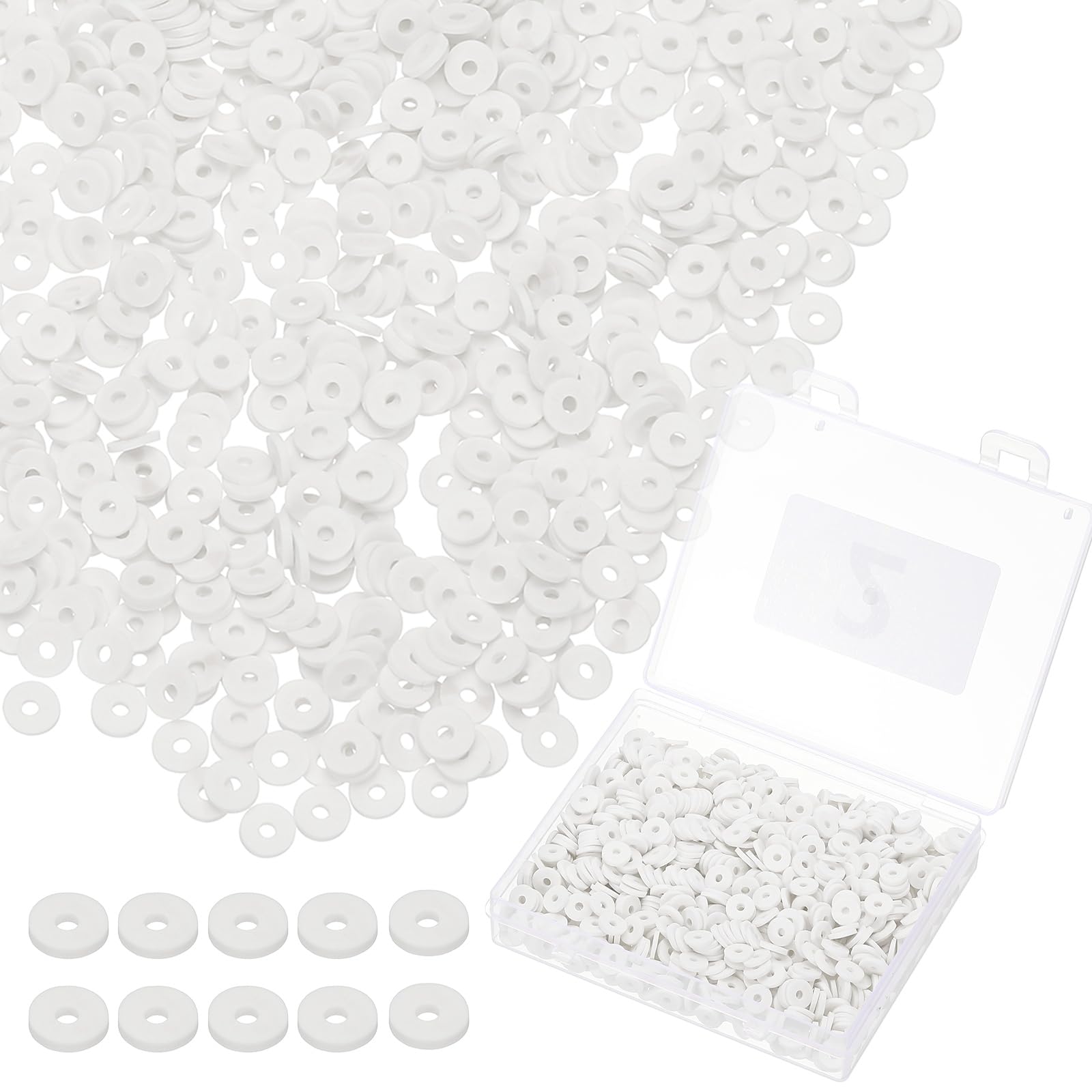 PATIKIL Clay Beads, 1000 Pcs White Heishi Bead 6mm Flat Polymer Clay Friendship Bracelet DIY Kit for Jewelry Necklace Earring Making
