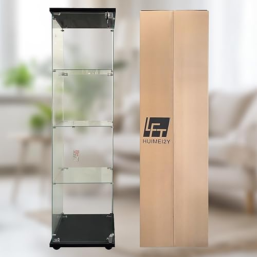 Miniatura 7 de LFT HUIMEI2Y Gabinete de exhibición de vidrio con 4 estantes con puerta y cerradura, gabinetes Curio mejorados, estilo de instalación rápida,