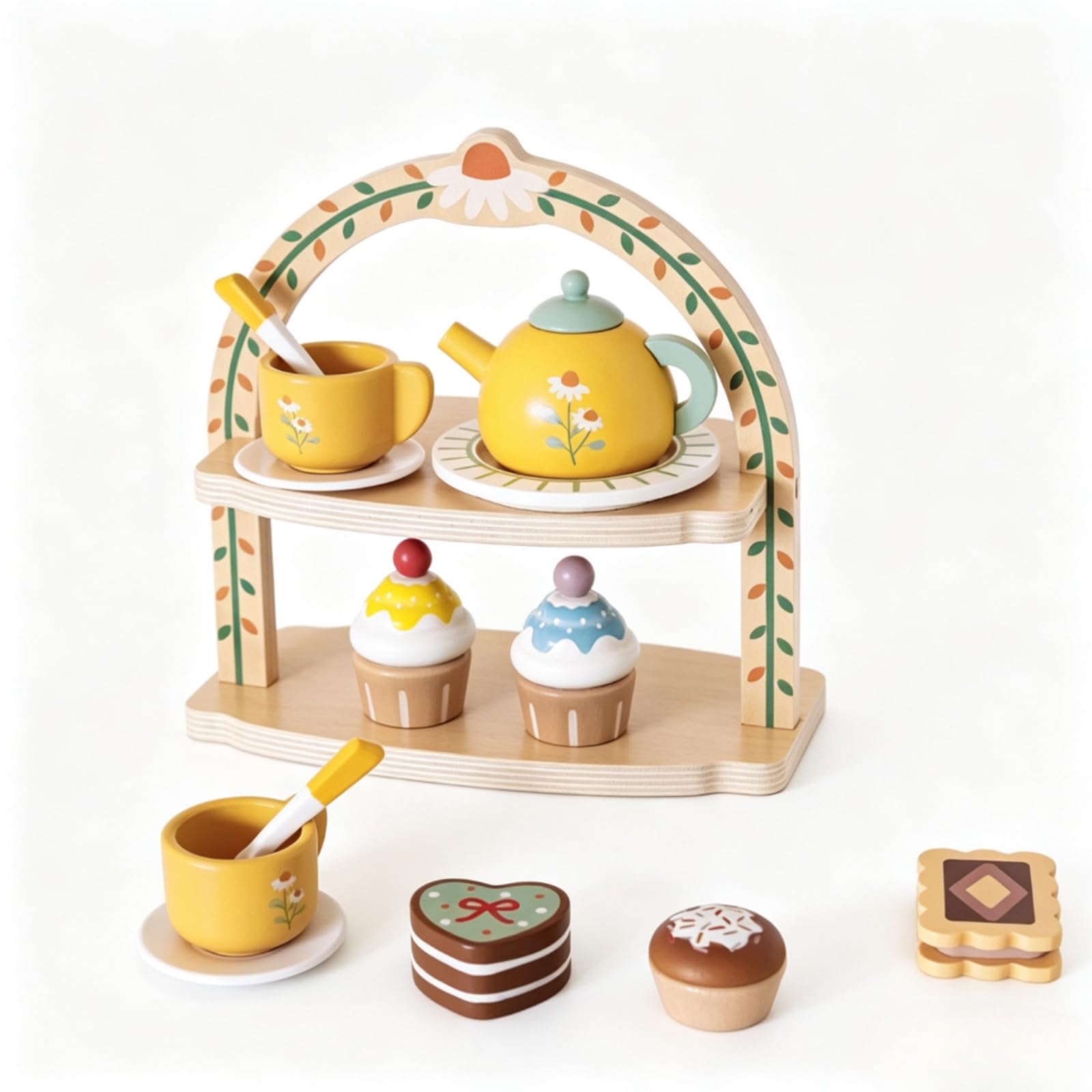 Juego Té Didáctico Juego Té con Soporte Divertido Vajilla Juguete con Postres Pequeños para Niños