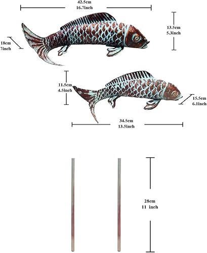 Miniatura 7 de Juego de 2 estatuas de decoración de peces Koi para exteriores, esculturas de cobre antiguo para estanque de jardín, estatua de peces koi,