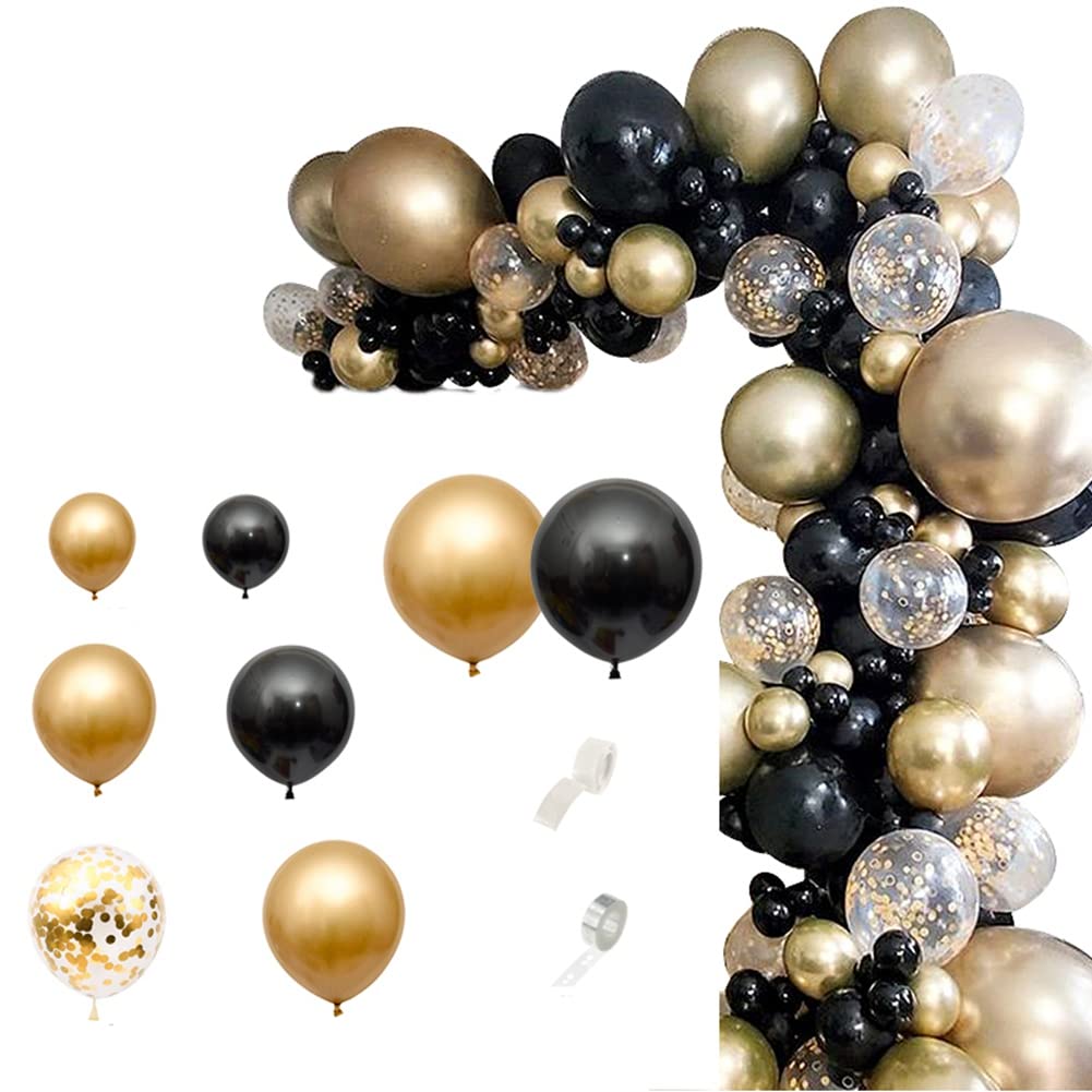 CTRLZS 121Pcs Gold Black Balloons Arch Garland Kit Gold Sequins Balloons for Wedding Graduation Birthday Christmas Party Decor