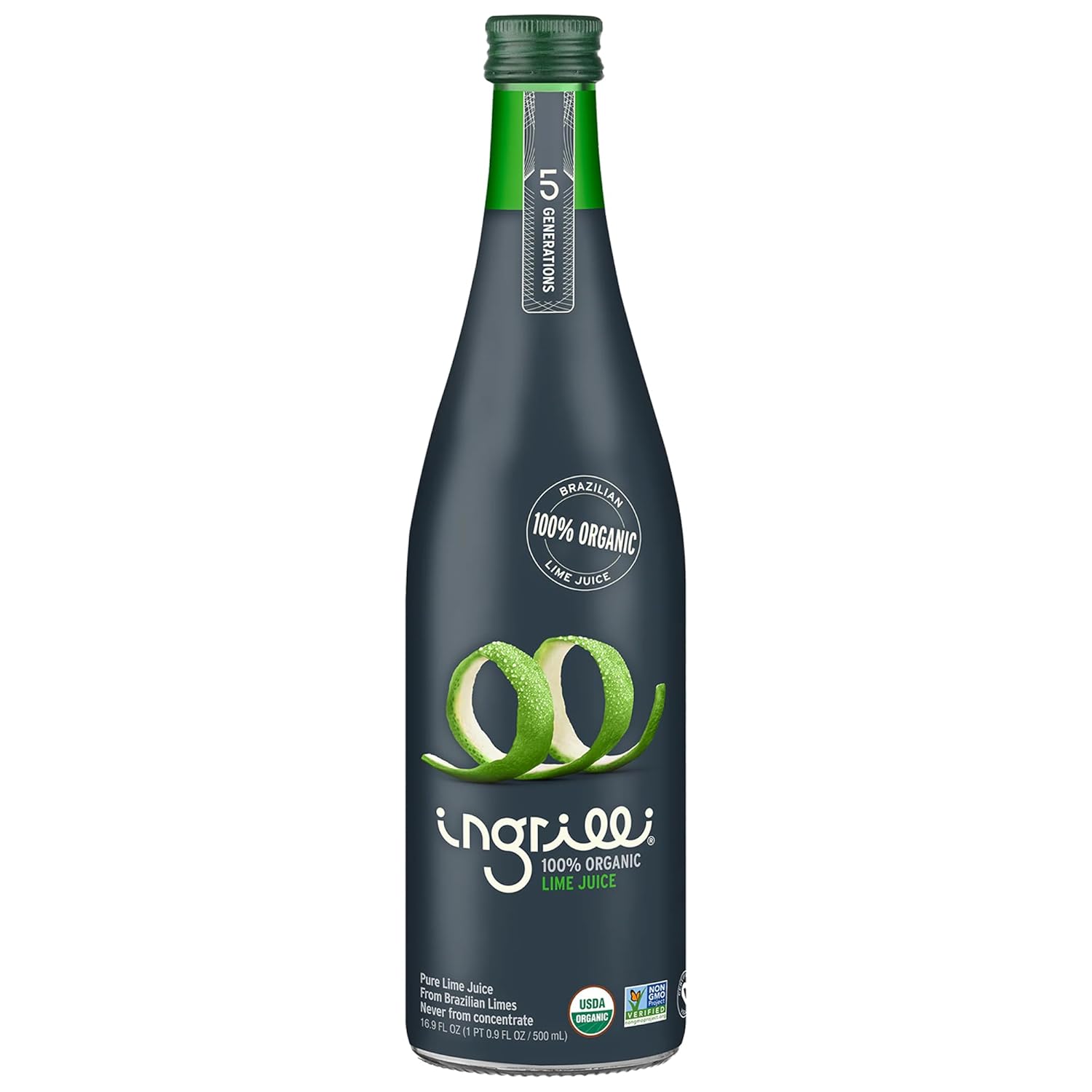 Ingrilli 100% Organic Lime Juice, 16.9 Fl Oz Glass Bottle (Pack of 6)