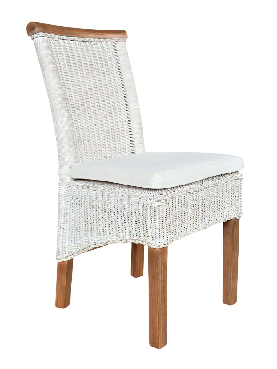 Perth Rattanstuhl – Esszimmerstuhl mit Sitzkissen, Naturrattan, Weiß
