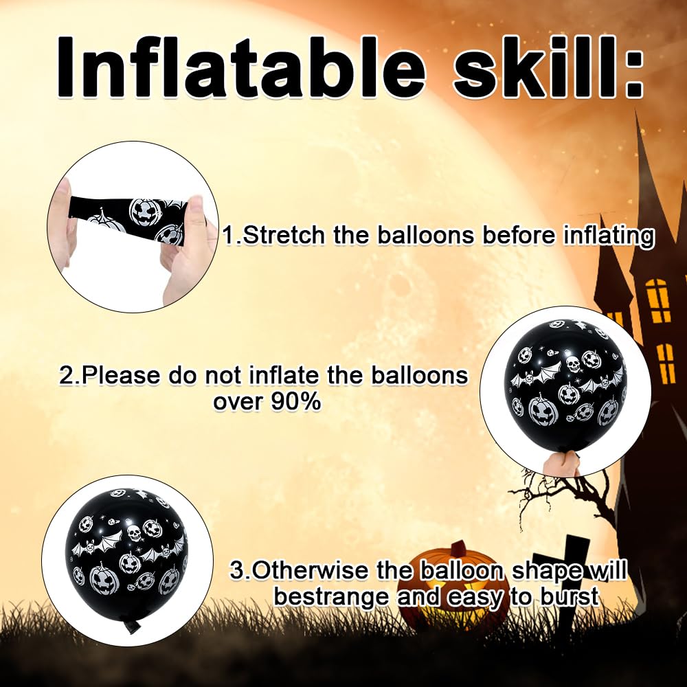 Halloween Party Balloons, 30 PCS Black Latex Balloons with 4 Different Pattern, Pumpkin, Bat, Skull - Image 3