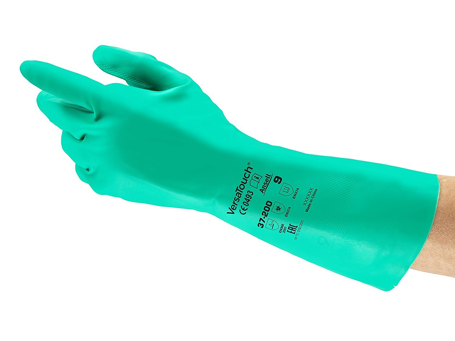VersaTouch Ansell AlphaTec 37-200 Nitril-Handschuhe, Chemikalienschutz-Handschuh, Chemikalien- und Flüssigkeitsschutz, Arbeitshandschuhe Wiederverwendbar, Grün, Größe 3XL (12 Paar)