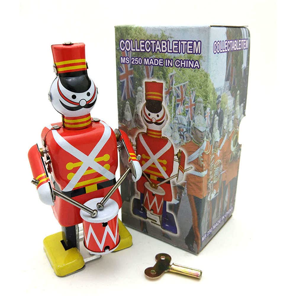Charmgle Wind-up Tin Toy Retro Clockwork Walking Robot Drummer Figure Toys Adult Collection Party Favor Furniture Restaurant Window Ornaments
