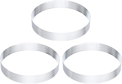 HARFINGTON 3Pcs Stainless Steel Tarts Rings 5.5" Perforated Metal Circle Baking Dessert Mousse Round Cake Ring Non Stick for Home Kitchen Food Cheese Making Tool