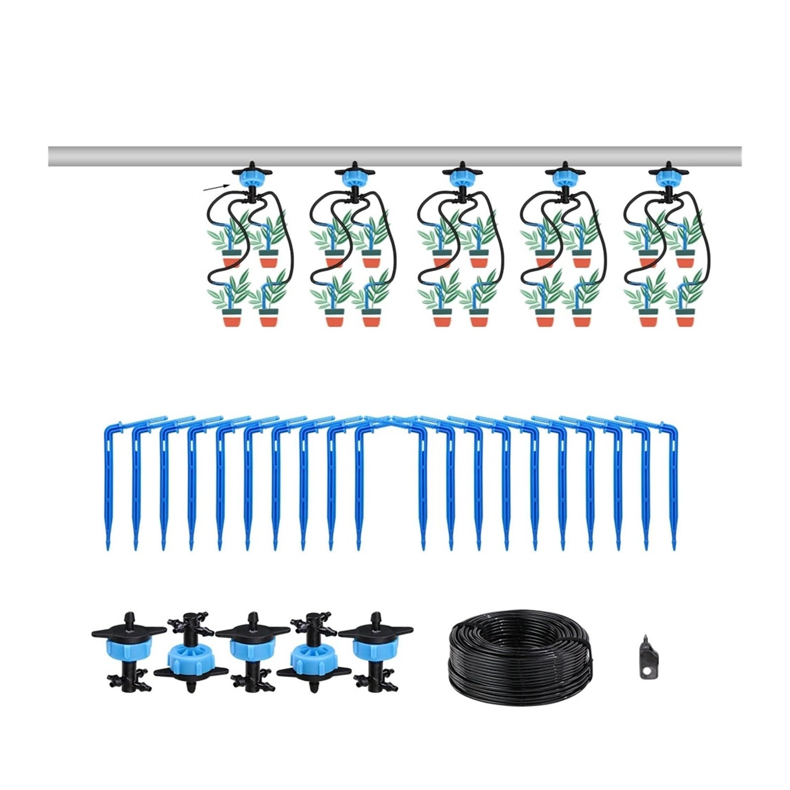Kit Riego por Goteo 100-10M 4/2 Vías 8L for Plantas en Maceta | Sistema de riego por goteo con gotero for riego de plantas en maceta.(Ax10m kit)
