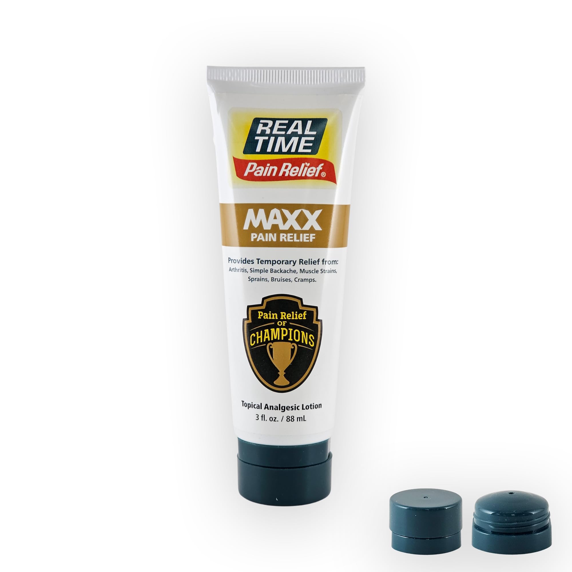 Real Time Pain Relief MAXX 3oz Bottle with Glide for Arthritis | 18 Natural Ingredients: Arnica, Menthol &amp; Peppermint | Max Strength Muscle Relief Lotion for Ankles, Back, Shoulders, Knees &amp; Joints