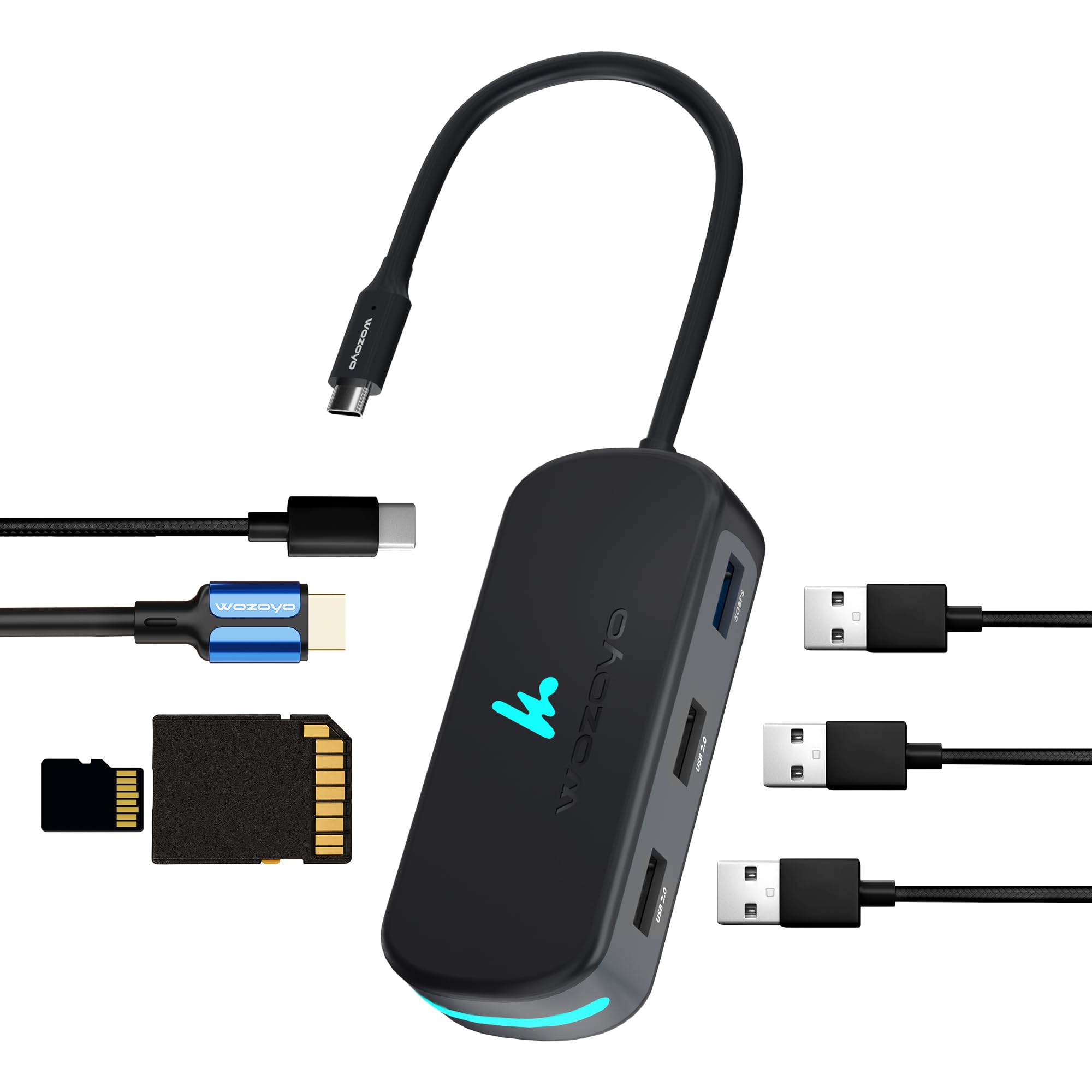 Wozoyo Type C 7 in 1 Wozoyo Docking Station with USB 5Gbps (3.2 Gen 1), 2XUSB 2.0, 4K@60Hz HDMI, SD & TF Card Reader, PD 100W, USB-C Hub, Compatible with Thunderbolt 4, macOS, Windows, Android & iOS