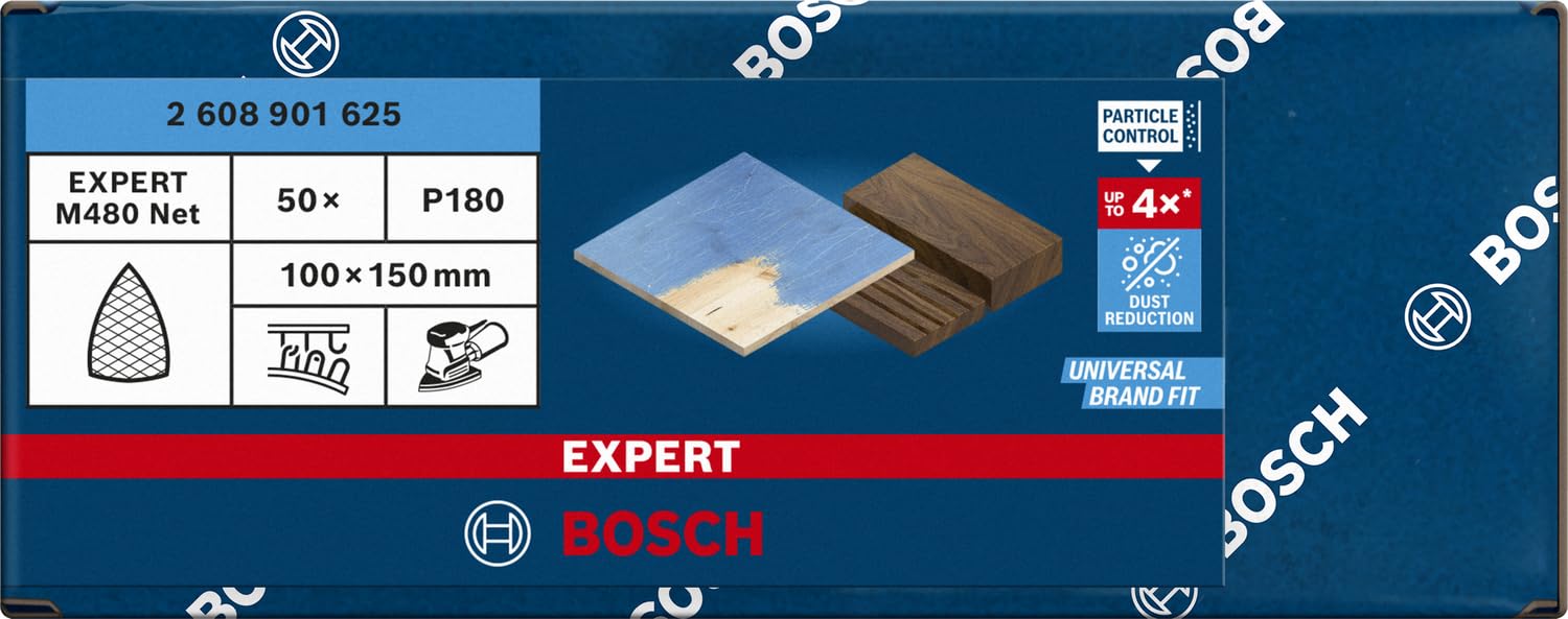 Bosch Juego de 50 redes de lija EXPERT M480 (para pintura sobre madera, madera dura, diámetro de 100 x 150 mm, grano 180, accesorio profesional)