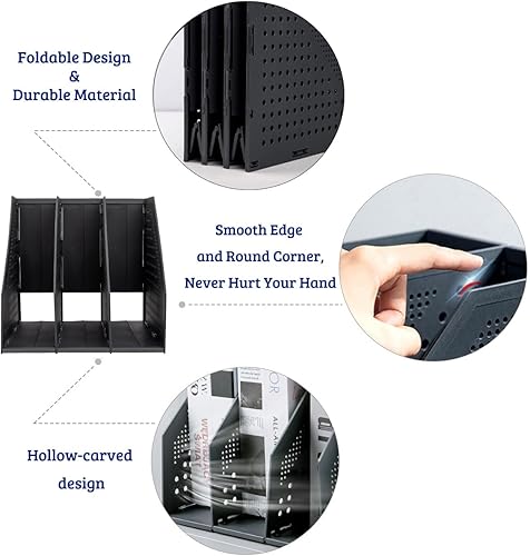 Miniatura 10 de Marte Vanci Revistero plegable de 4 compartimentos para escritorio, divisores de archivos resistentes ajustables y resistentes para gabinete de