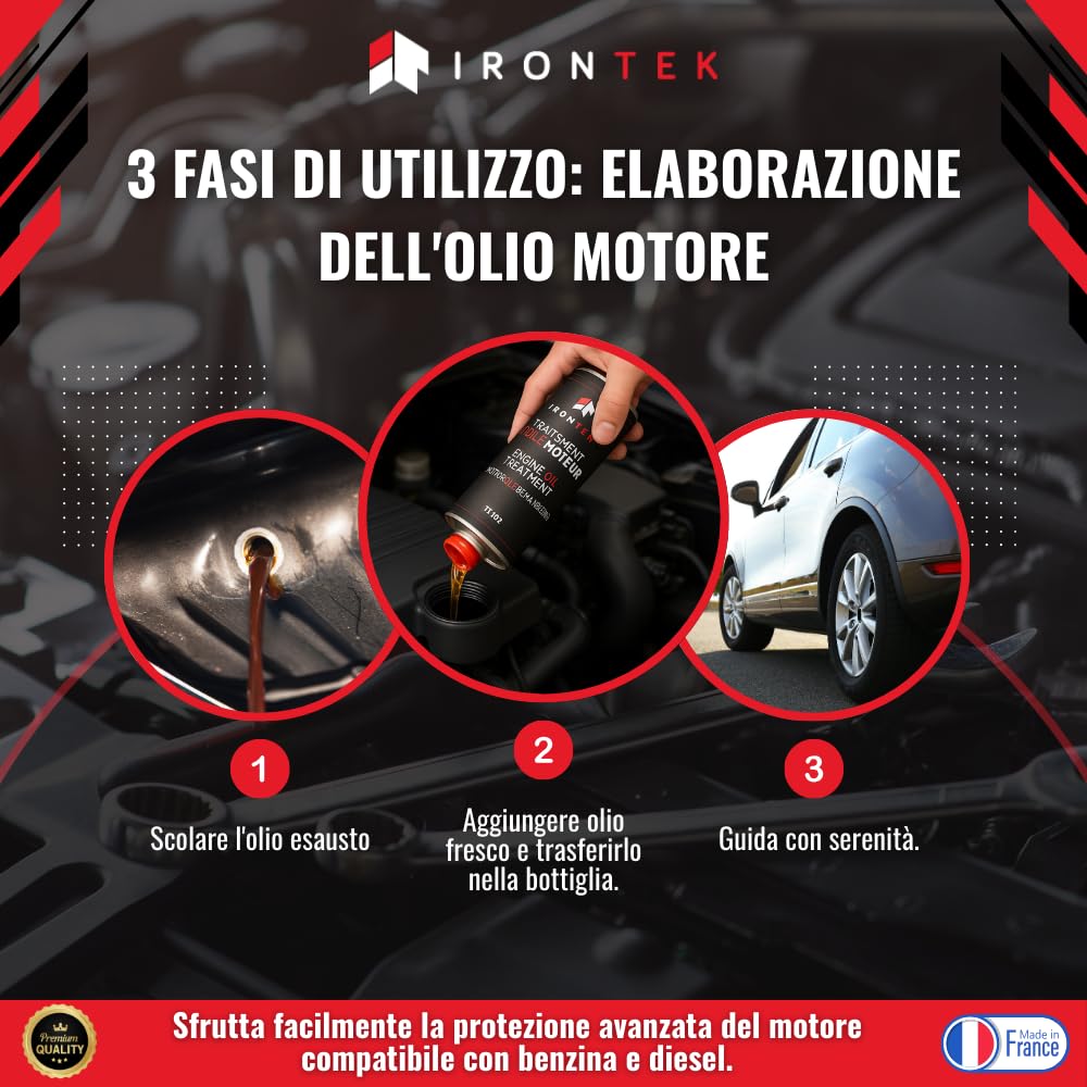 Additivo ceramico per Olio Motori a Benzina e Diesel Olio Motore Ceratec 300ml - IRONTEK | IT102 | Riduce Attrito e Rumore | Compatibile Benzina e Diesel | Motore Silenzioso | Additivo Olio Motore