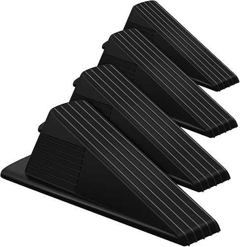Frienda 4 topes de puerta gigantes, resistentes de hasta 2 pulgadas de alto, cuña TPR, de cuña grande, apilables, de goma, para hotel, alfombras,