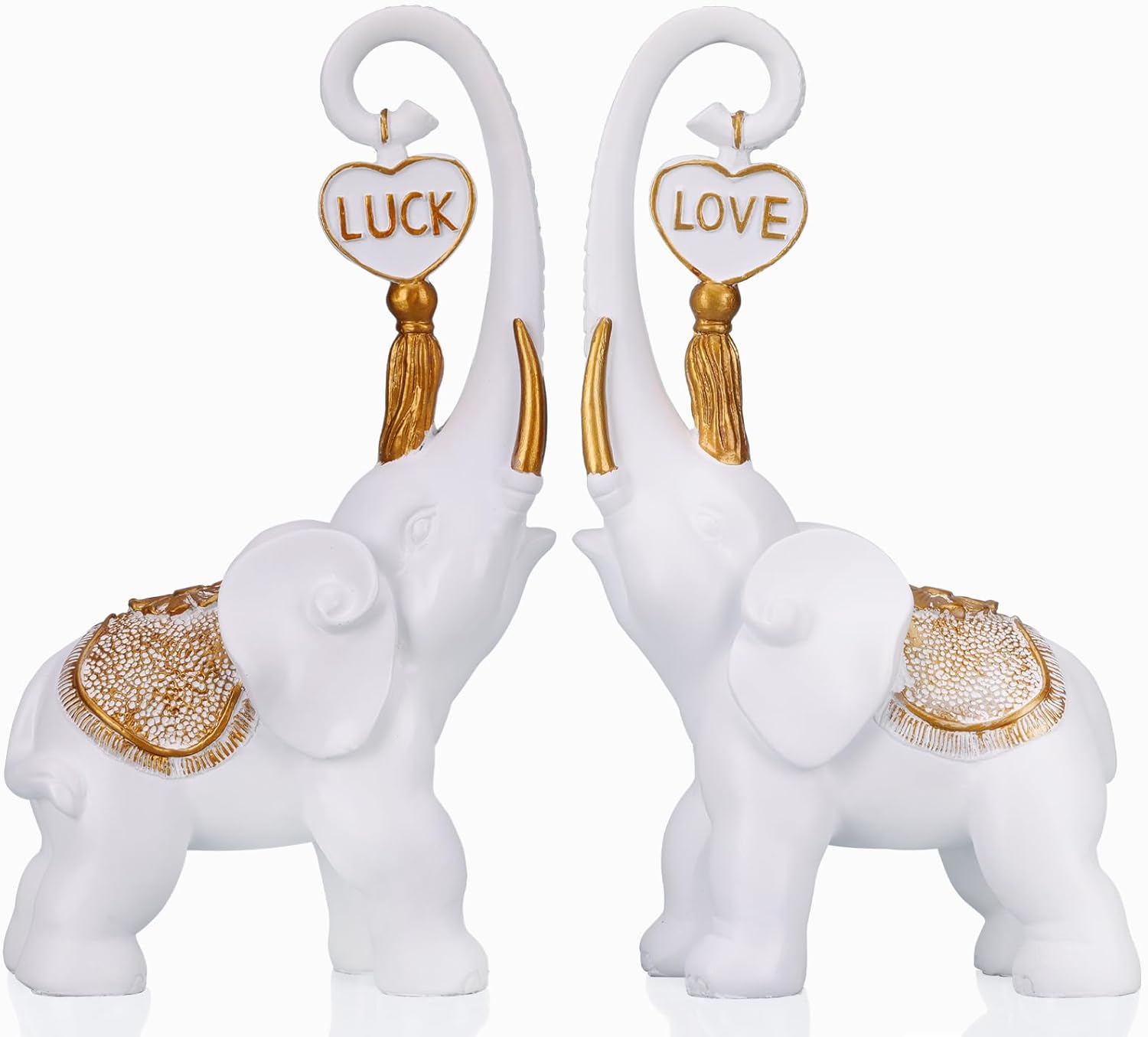 White Elephant Statue 2 Piece Set, Lucky Elephant Sculpture