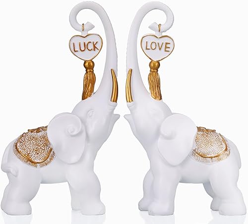 Juego de 2 estatuas de elefante blanco, escultura de elefante de la suerte, decoraciones de elefante blanco para decoración del hogar, elefante,