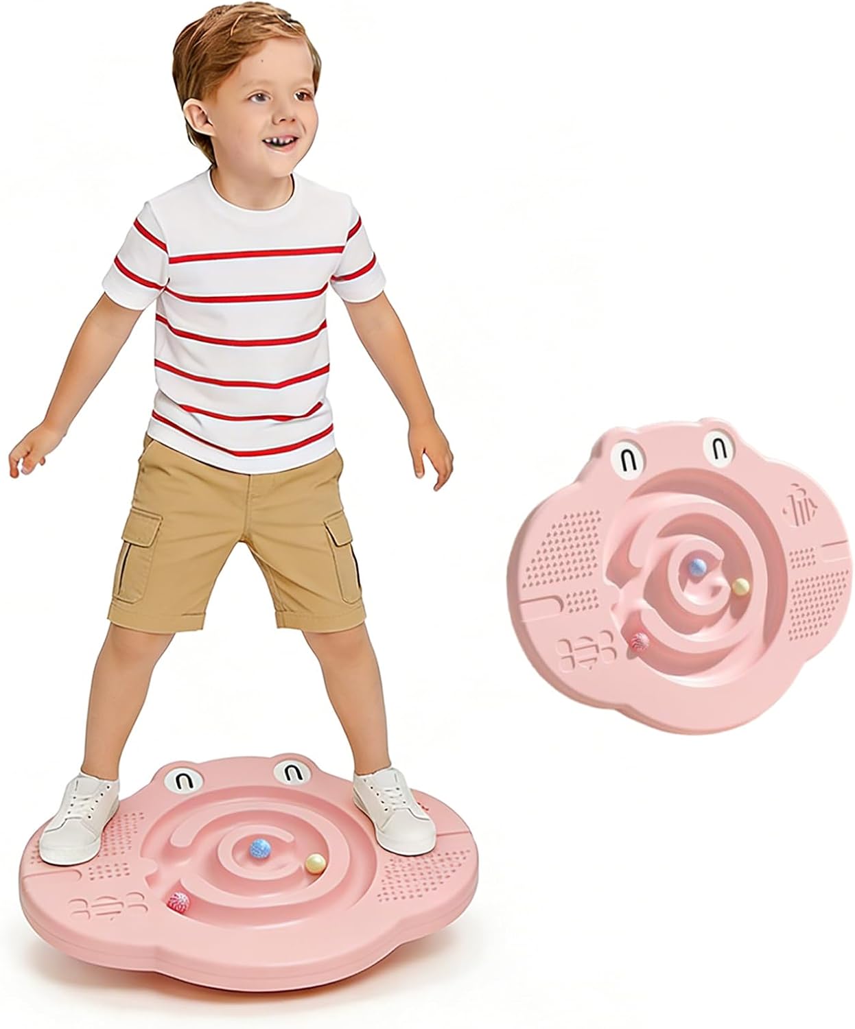 Kids Maze Balance Board, Labyrinth Wobble Balance BBoard with 3 Balls, Load 165lb, Plastic Rocker Seesaw for Balancing Sensory Exercise and Physical Therapy, 18.3 x 14.2 Inch,Pink