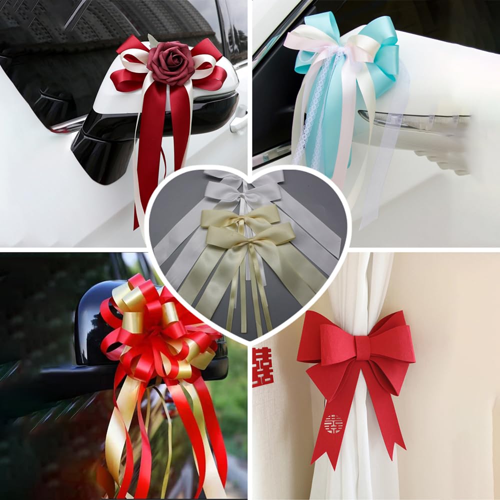 Fiocchi per auto, fatti a mano, nastro di raso per auto, per matrimoni, matrimoni, feste, 12 x 18 cm, bianco, 200 pezzi