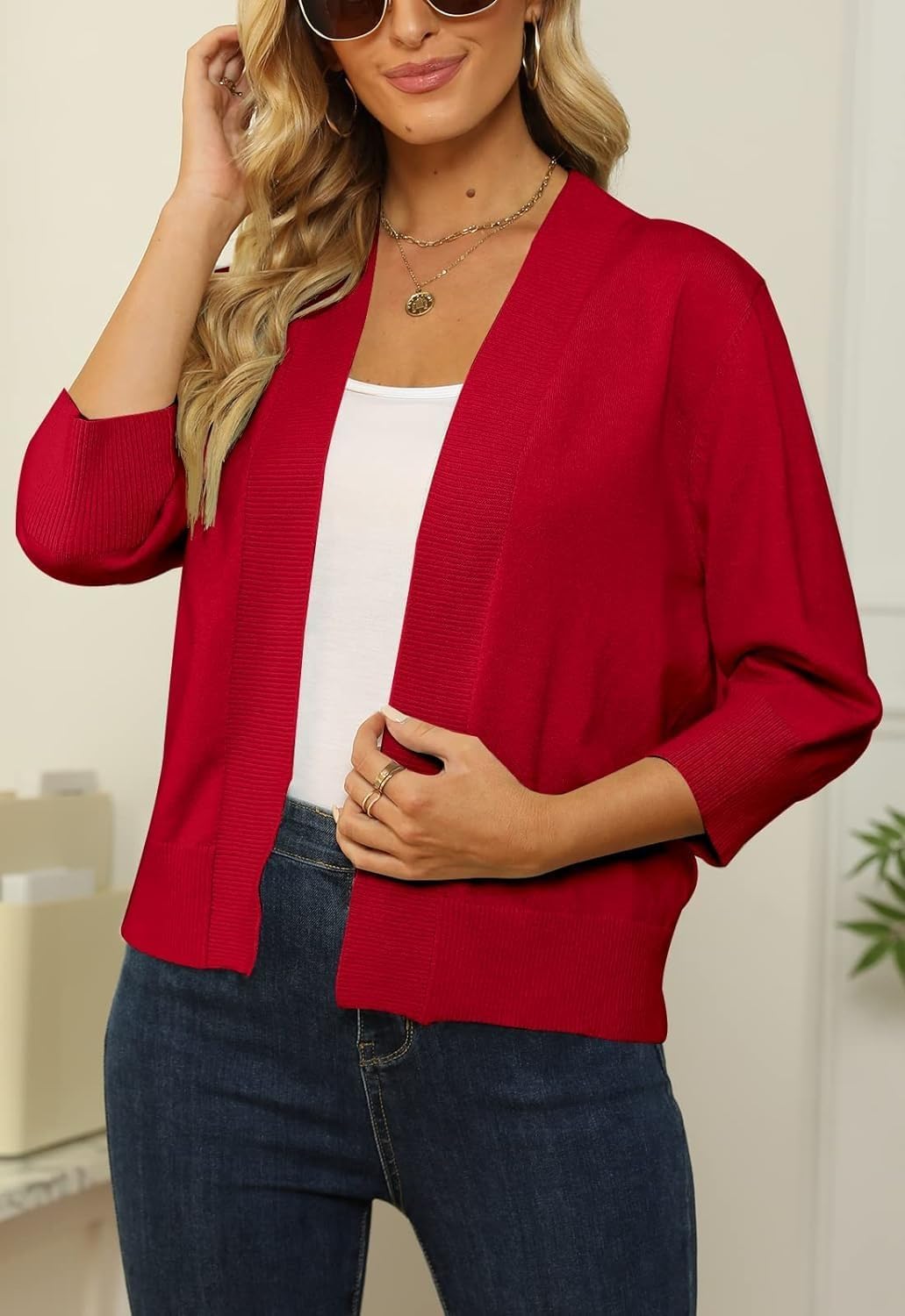 Womens 3/4 Sleeve Cropped Cardigan Sweater Fashion Cardigans Lightweight Knit Sweaters - Image 5