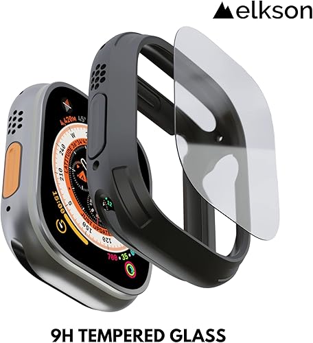 Miniatura 4 de elkson Hecho para Apple Watch Ultra de 49mm 321 Funda con Parachoques y Protector de Pantalla de Vidrio Templado, Serie Quattro Max Resistente para