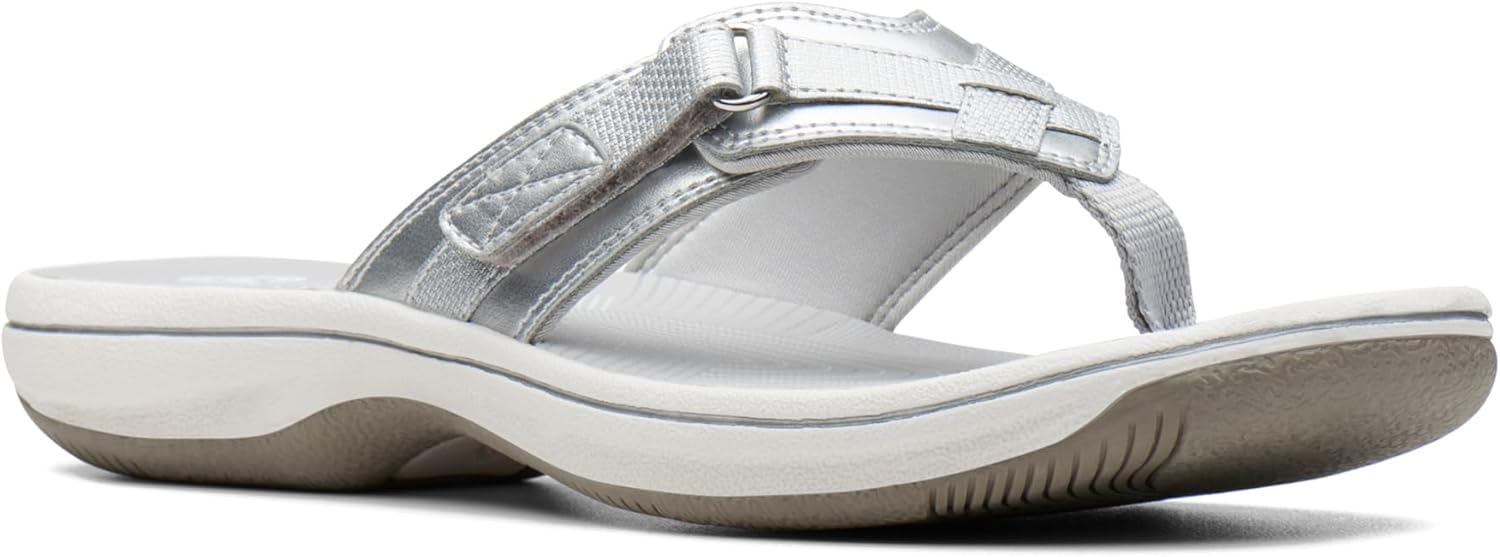 Clarks Women's Breeze Sea Flip-Flop 7 Silver Synthetic