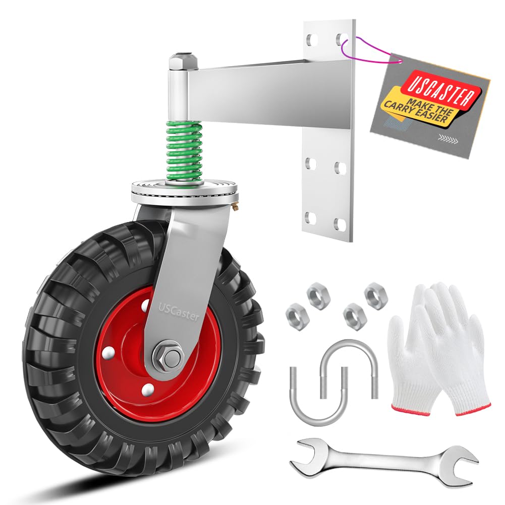 Uscaster Gate Wheel 8inch Fence Gate Wheel for Metal Tube Gate 600lb Capacity 360 Degree Rotation Spring-Loaded Heavy Duty Gate Caster with Screws &