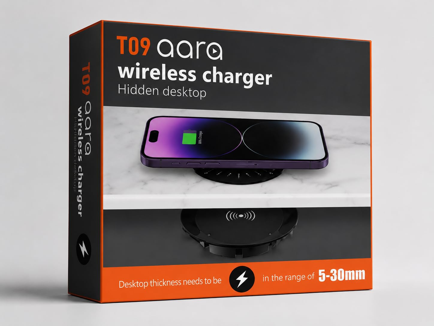 T09 AARA Hidden Desktop Wireless Charger – 15W Fast Charging, 5–27mm Charging Distance - Black-image-32