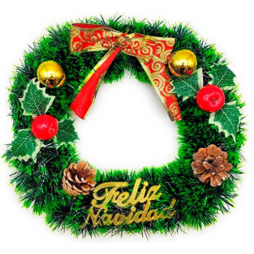 AC - Corona de Navidad con piñas Feliz Navidad, espumillón, Guirnalda Decorativa Artificial, Adorno Colgante para Puerta, Pared, Mesa, Ø 30 cm