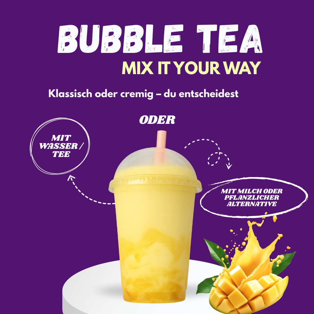 Bubble Tea 2.0 Party Set Erdbeere Pfirsich Mango Brombeere 10x Instant Bubble Tea mit Becher Deckel Strohhalme