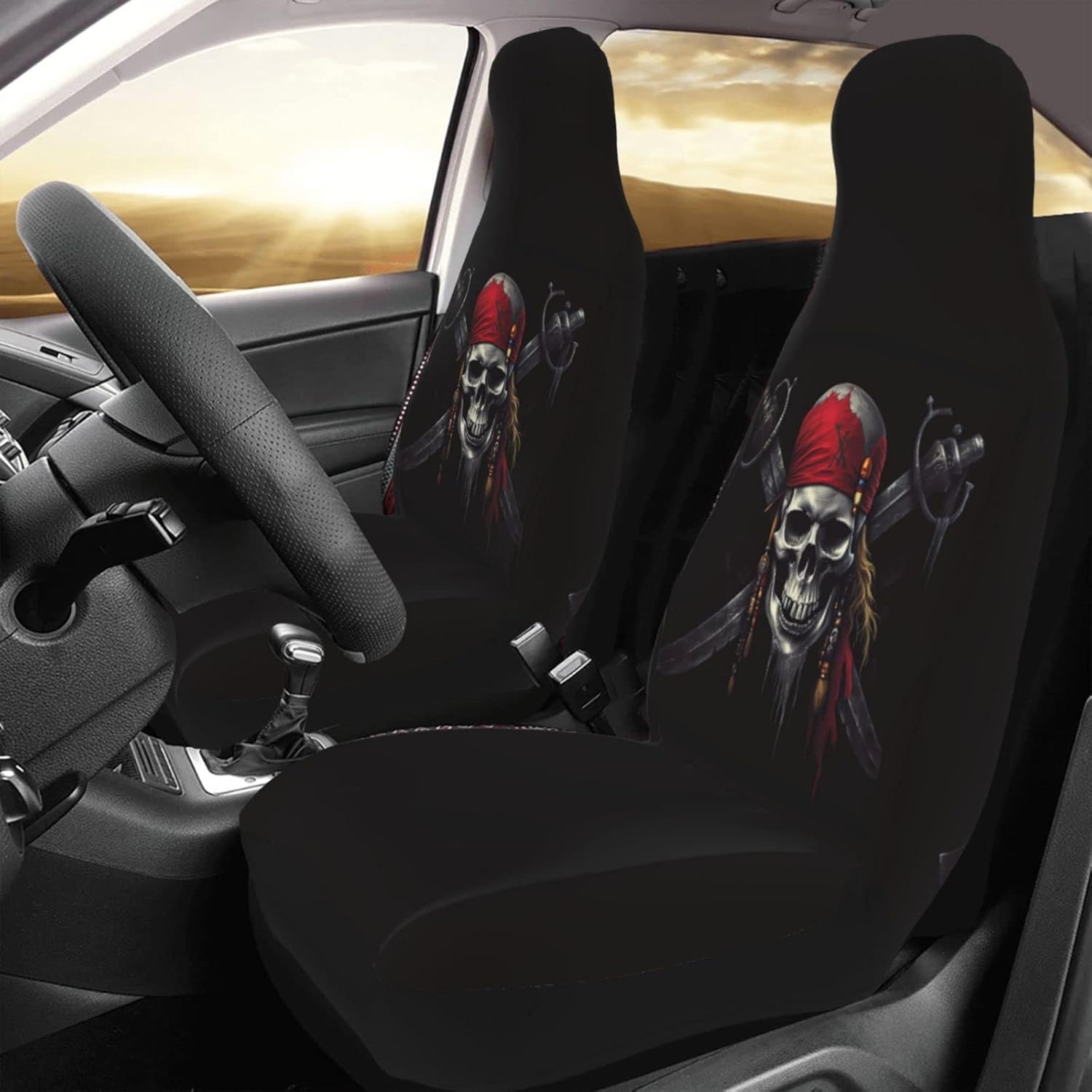 Ouqiuwa Car Accessories Seat Covers for Vehicle Interior, Pirates Skull Flag Front Seats Covers for Women Men 2 Pieces Car Seat Mat Cover Protector Universal Fit Auto SUV Trucks