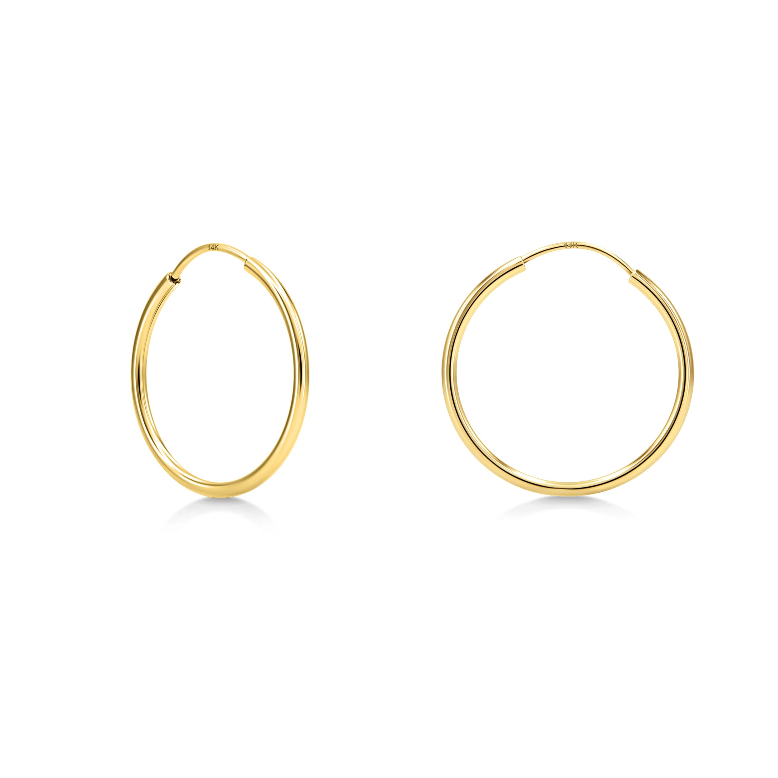 KEZEF Pendientes de aro de oro de 14 quilates, pendientes de aro sin fin para mujeres, hombres y niñas, aretes de aro redondos delgados, hipoalergénicos de oro real para orejas sensibles.