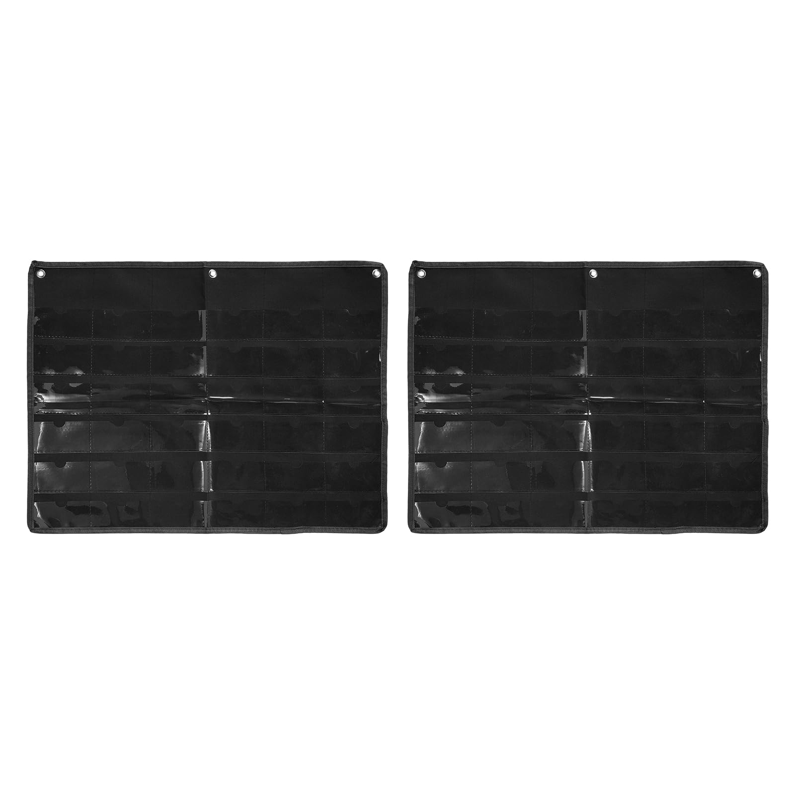 PATIKIL 2 Pcs 5CMx10CM Index Card Holder Sleeve, 36 Card Slots Organizer Sleeve, PVC Clear Organizer Hanging Wall Pocket Chart for Office Classroom Library Home Organization, Black