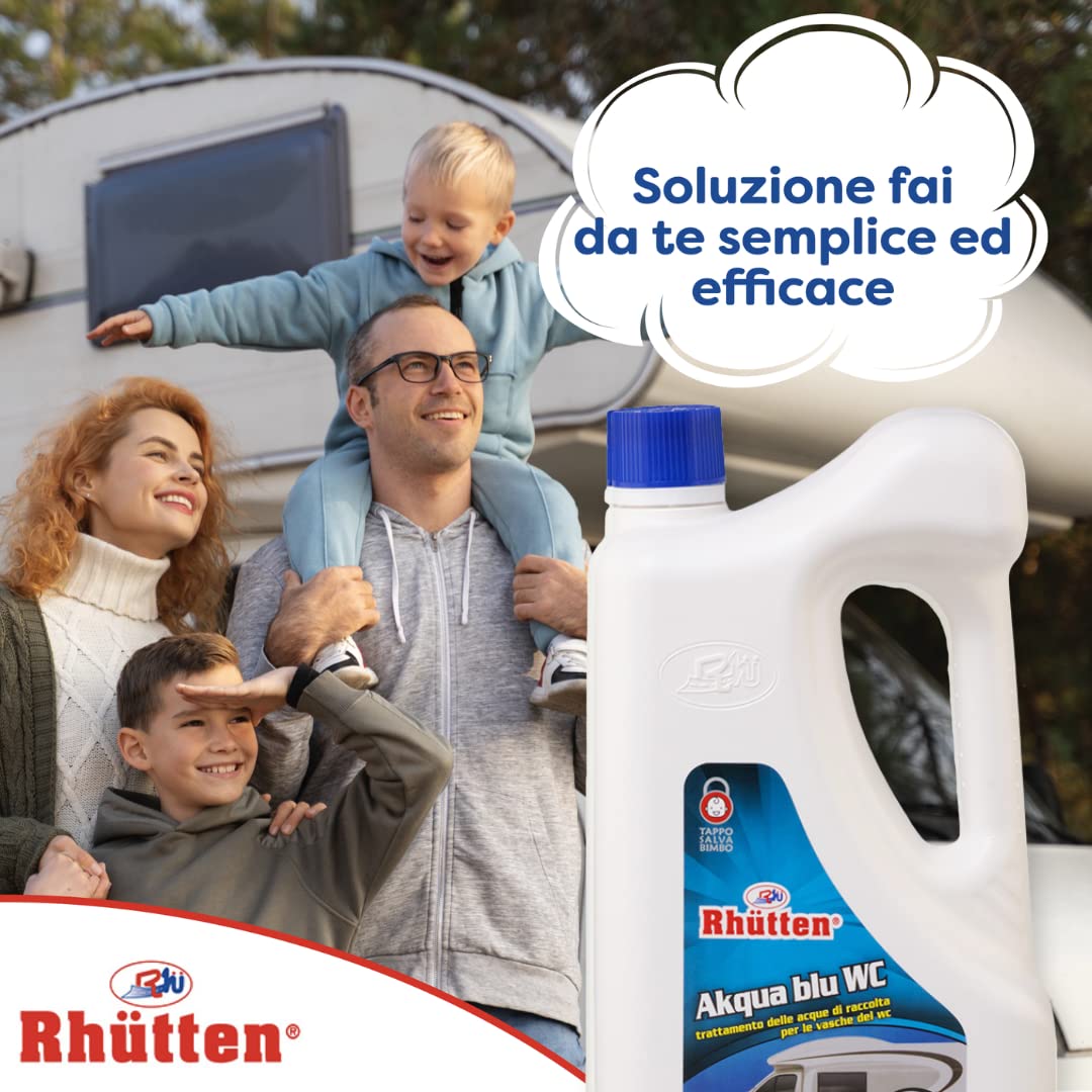 Rhutten, Akqua Blu Wc, Disgregante Wc Camper, Liquido Acque Nere, Acqua Blu, Wc Chimico, 2L