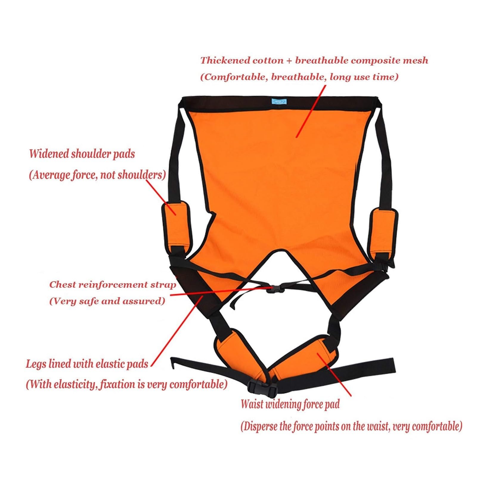 Arnés de Transferencia para Pacientes - Silla de Traslado Corporal con Almohadillas en Hombreras para Ancianos y Discapacitados, Ayuda para Movilidad entre Cama, Silla de Ruedas y Coche