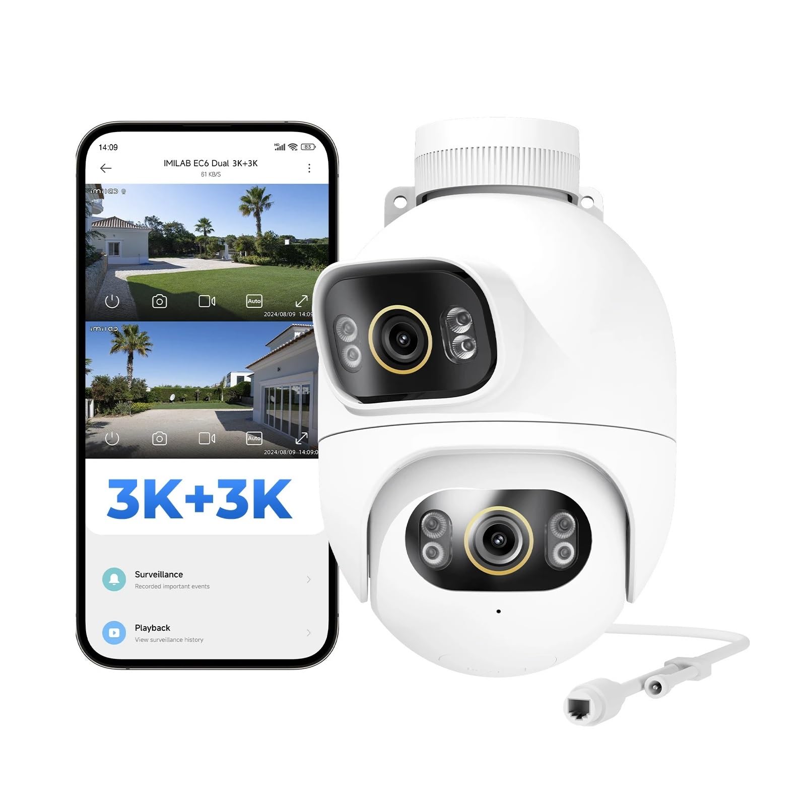 Caméra extérieure WiFi PTZ 360° à Double Objectif