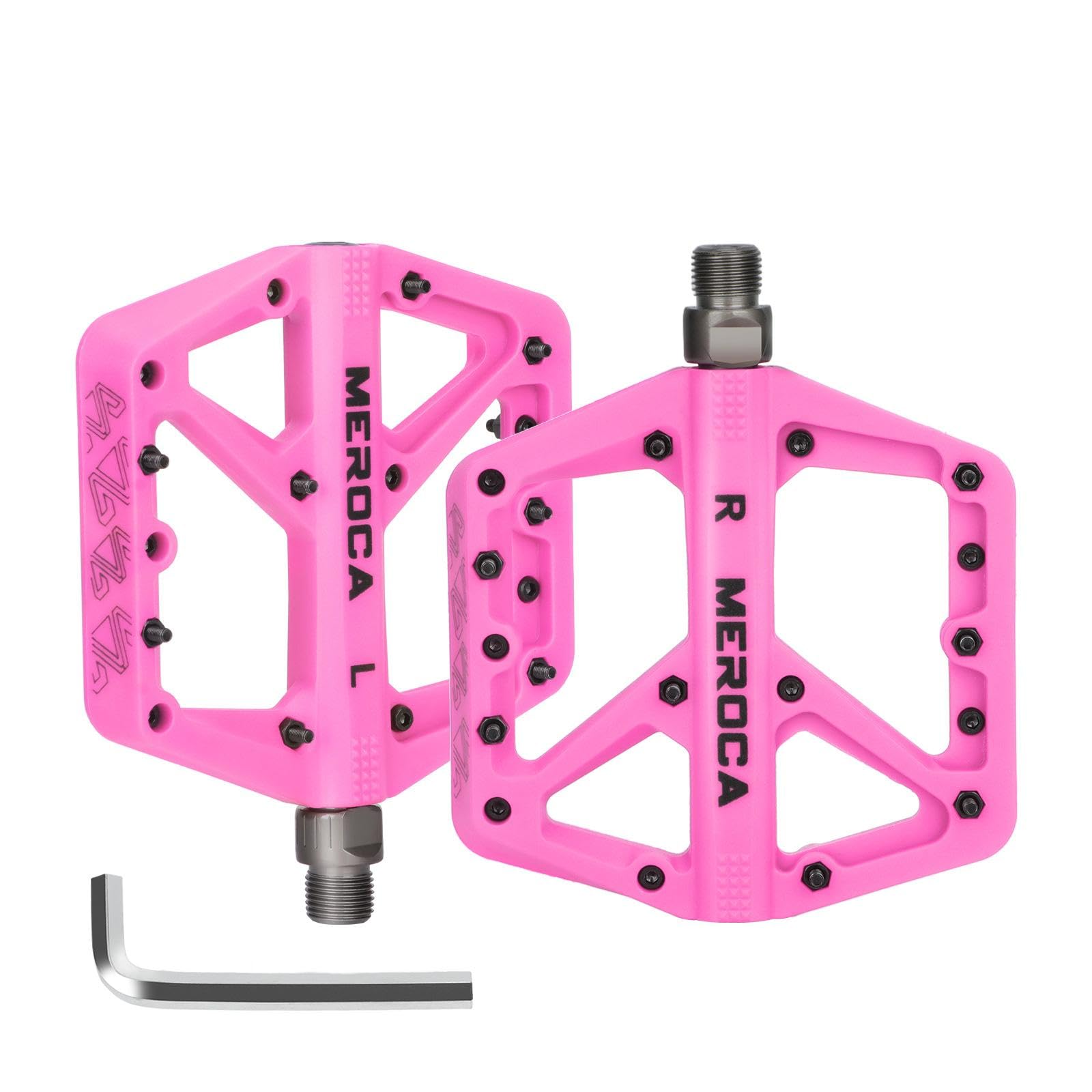 MEROCA Mountain Bike Nylon Pedals, Mountain Bike Pedals, Non-Slip Lightweight Nylon Fiber Bicycle Pedals (Pink) : Sports & Outdoors
