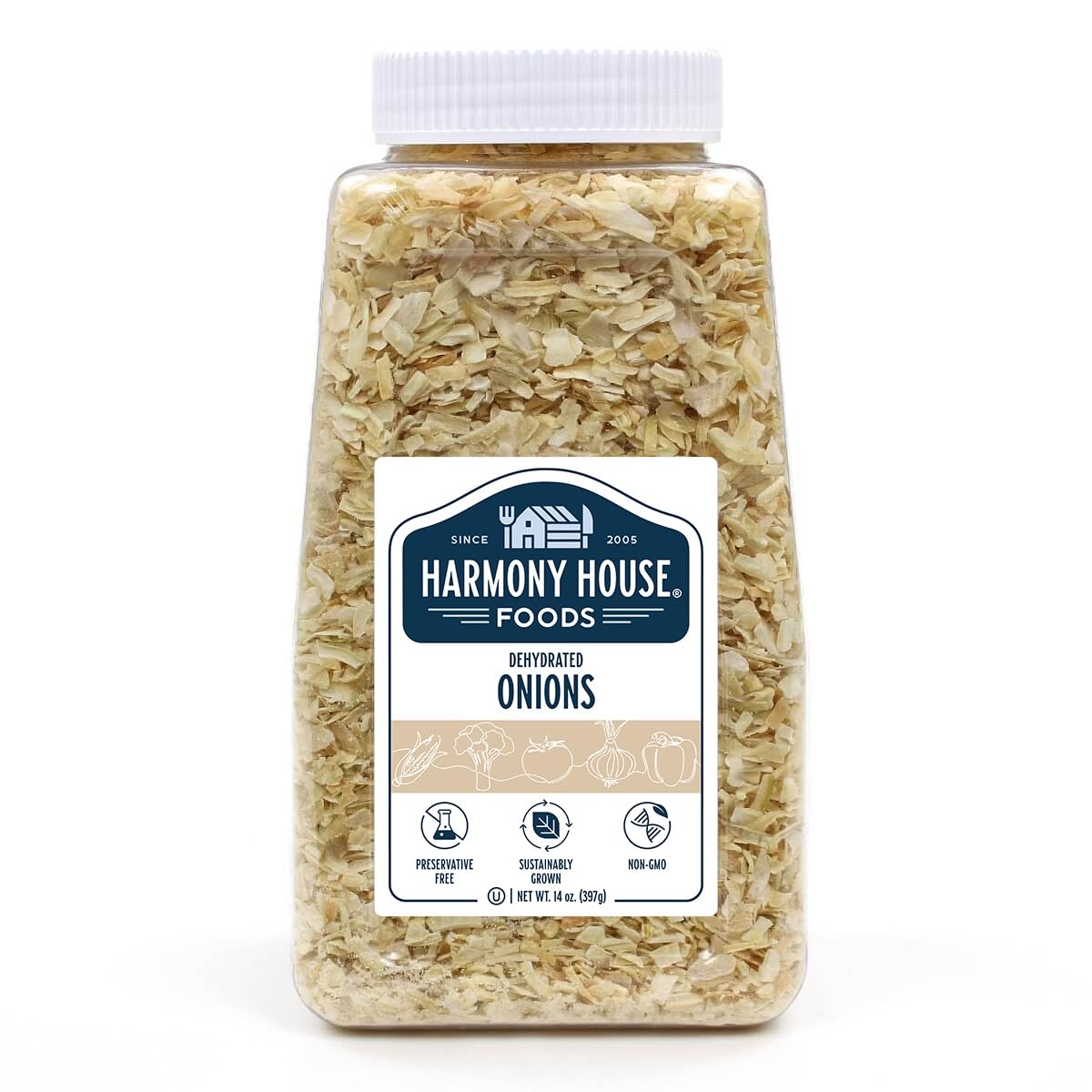 Harmony House Foods, Dried Onions, Chopped, 16 Ounce Quart Size Jar