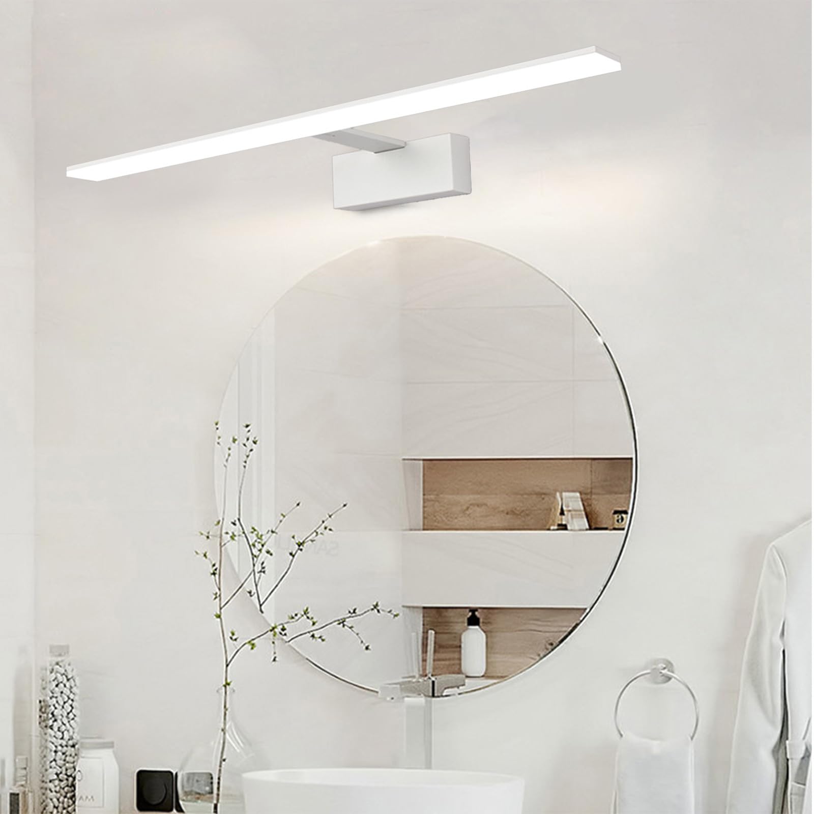 LED Spiegelleuchte Bad Wandleuchten Modern Minimalistisch Bildbeleuchtung Wandbeleuchtung Metall Wasserdicht Wandleuchte für Schminktisch Wohnzimmer Schlafzimmer (Weiß Warmes Licht,62cm)