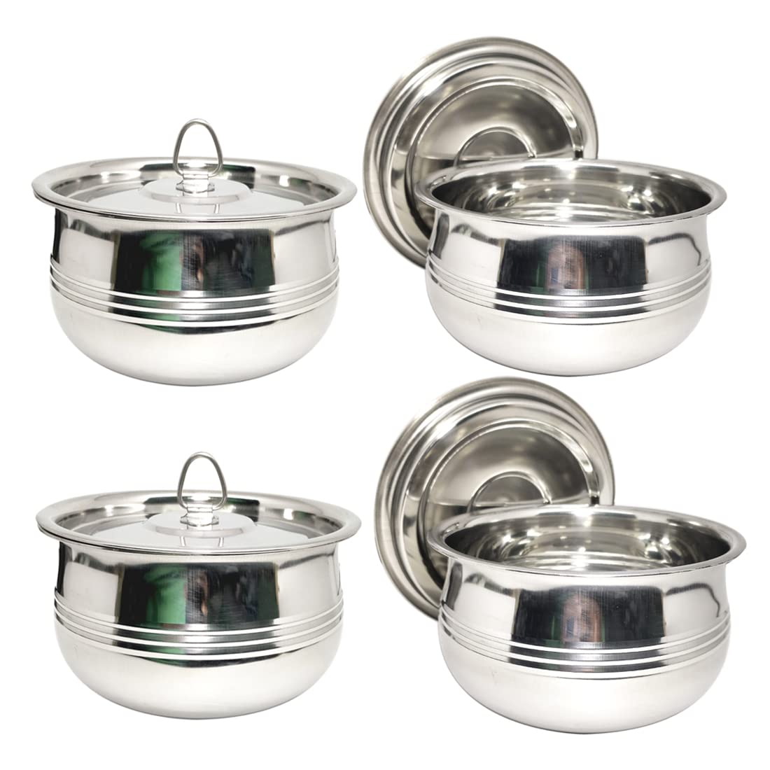 BARTAN HUB Bowl Set with Lid (500 ML, Dishwasher Safe, Strong and Durable) Steel Serving Bowl (Steel, Pack of 4)