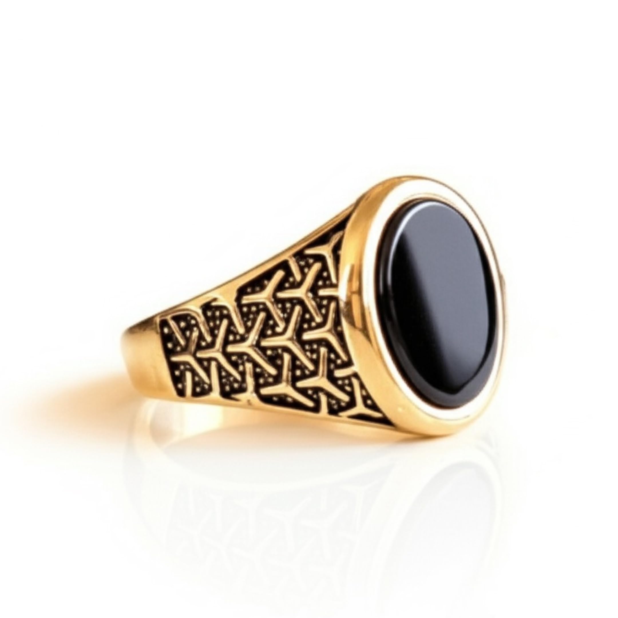the men thing Royal Series - CONYX STAR RING - Pure Stainless Steel Men’s Gold-Plated Ring – Statement Luxury Jewelry (Size : 16-22-26)-picture-49
