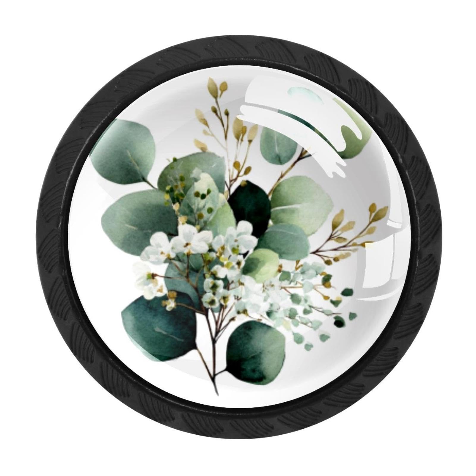 CHENZZZZ 4 Pieces Round Cabinet Knobs Rustic Dresser Knobs, Drawer Cupboard Wardrobe Cabinet Pulls Handles Hardware for Home Kitchen Furniture, Green Leaf Branches (8)