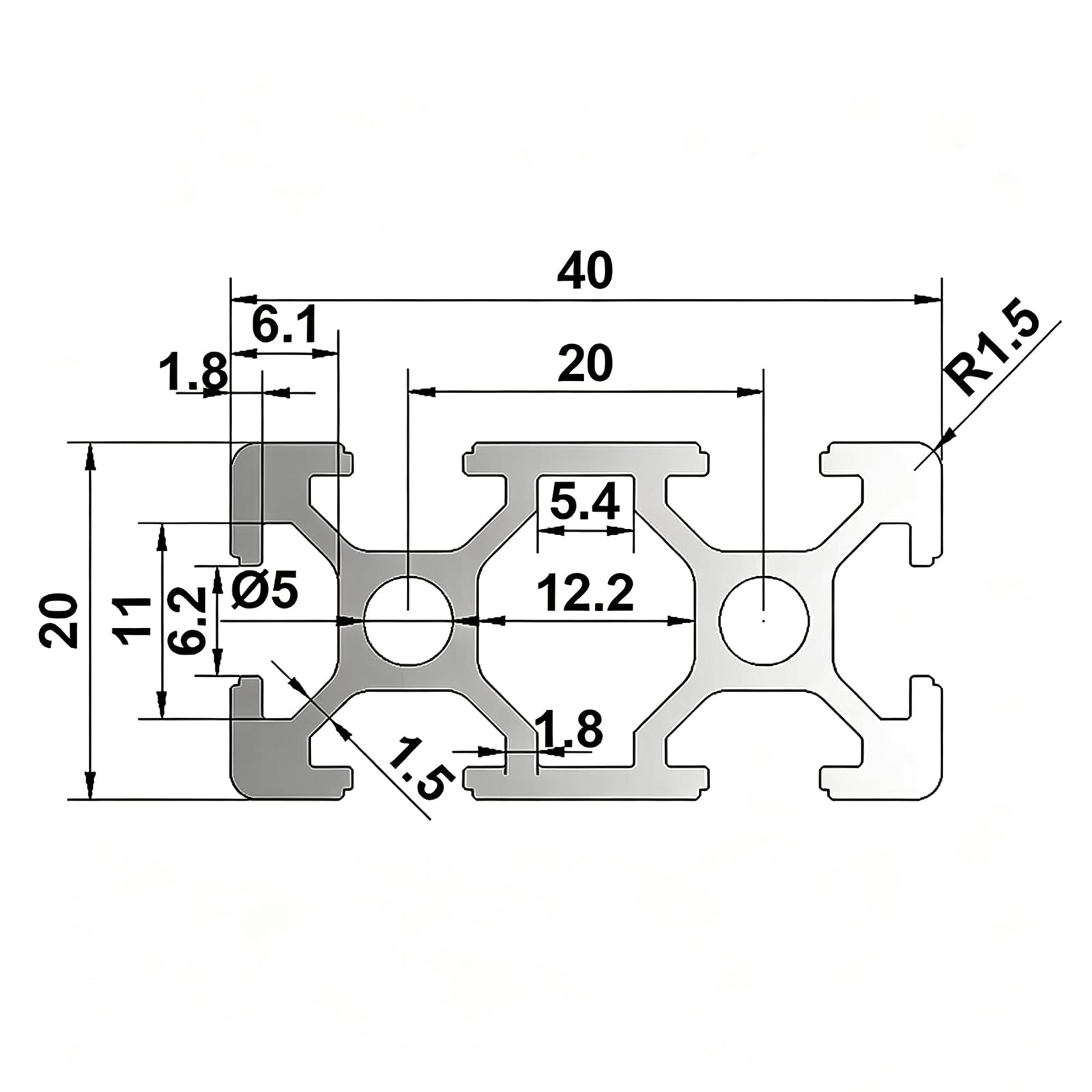 AluProfil 2040 Alu Profil 400mm T Typ Schwarz Aluminium Profile 20x40 Europäischer Standard Eloxierte Linearschiene Extrusion 2 Stück, für 3D Drucker und CNC