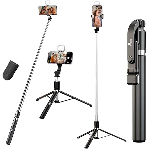 Kratos K9 Selfie Stick Tripod with Light 67 inch