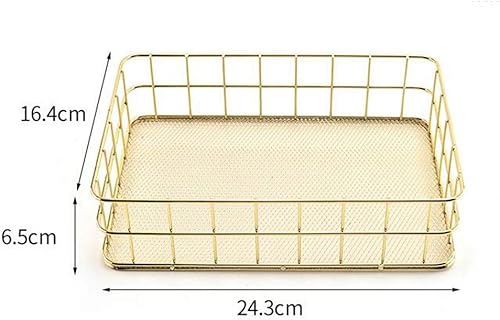Miniatura 4 de Cesta de almacenamiento de metal dorada para escritorio, bandeja de almacenamiento de rejilla de hierro, cesta de almacenamiento de red para