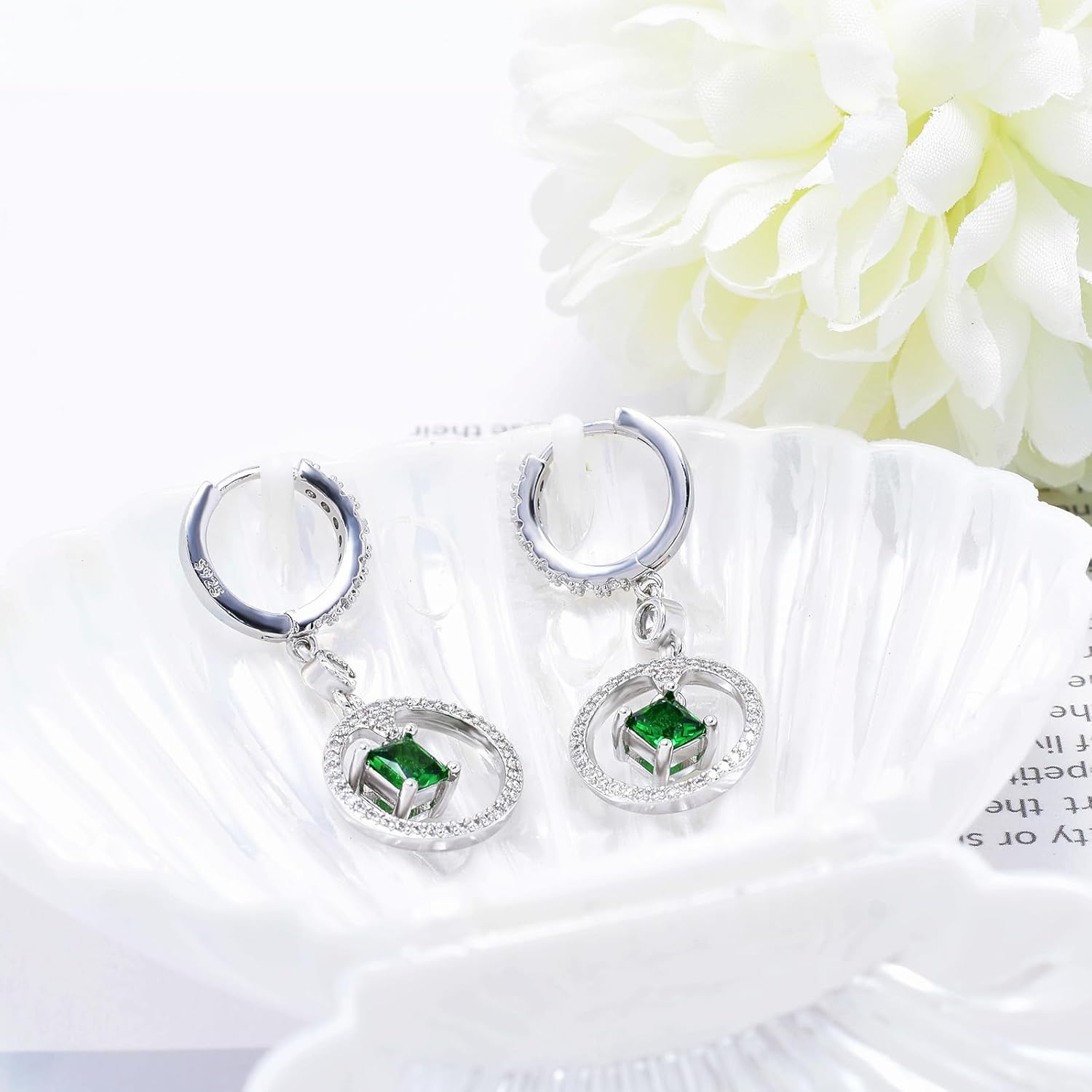 Silver Earrings for Women Trendy - Sterling Silver Hypoallergenic Drop Dangle Earrings Green Cubic Zirconia Dangling Earrings for Sensitive Ears Classic Fashion Earrings Gifts for Christmas Birthday - Image 6