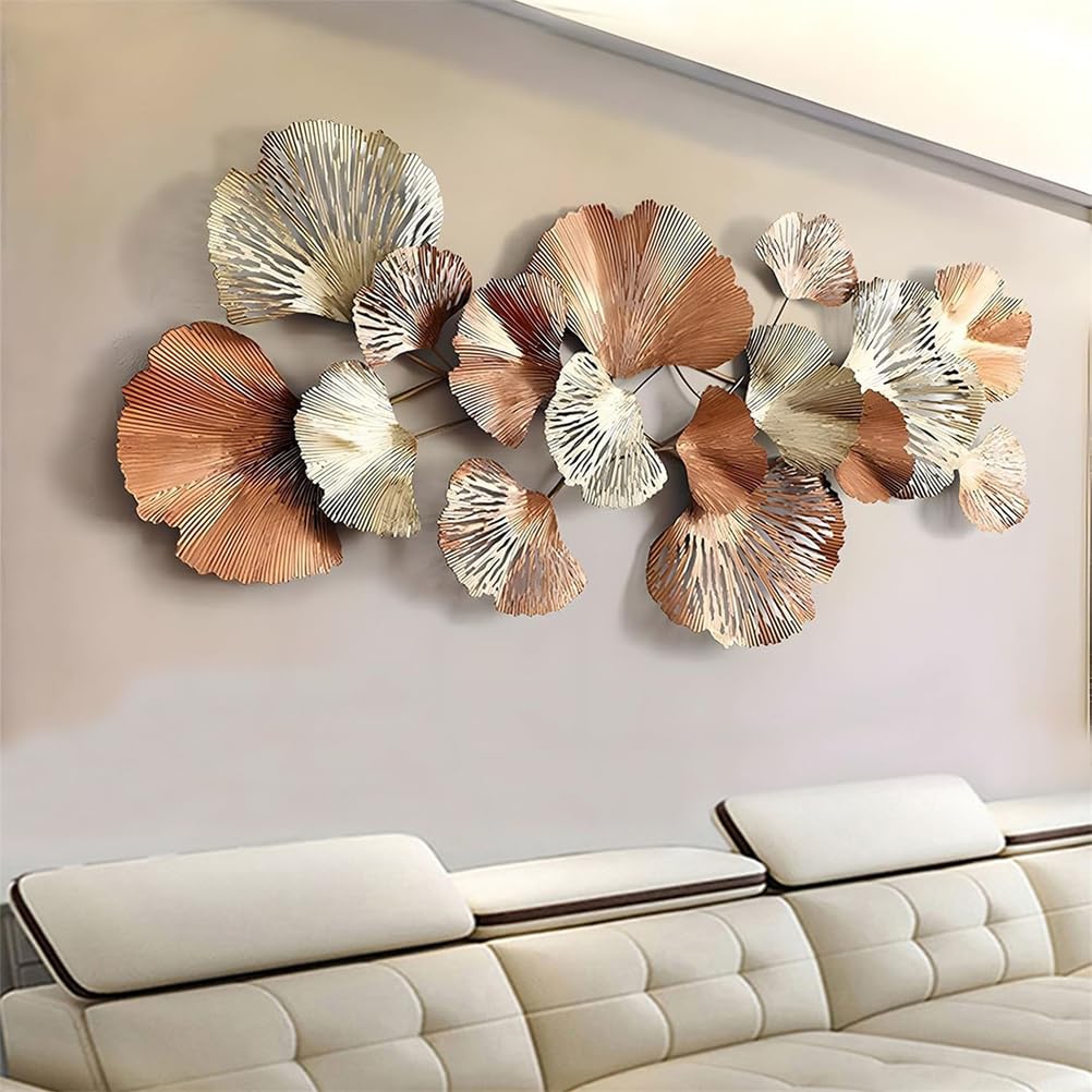 Decorazione da Parete in Metallo con Foglia di Ginkgo, Grande Arte da Parete in Metallo per Soggiorno, Decorazione da Parete Moderna 3D, sculture da Parete per la casa, per Interni ed Esterni