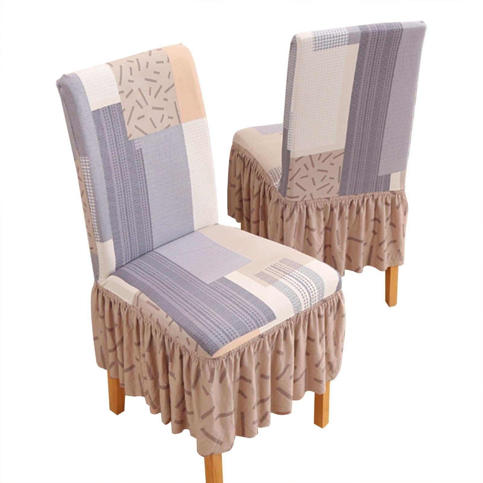NMVAWIPT Dining Chair Covers With Skirt, Stretch Milk Silk Slipcovers, Full Protection, Fits Most Dining/Kitchen Chairs(4,2Pcs)
